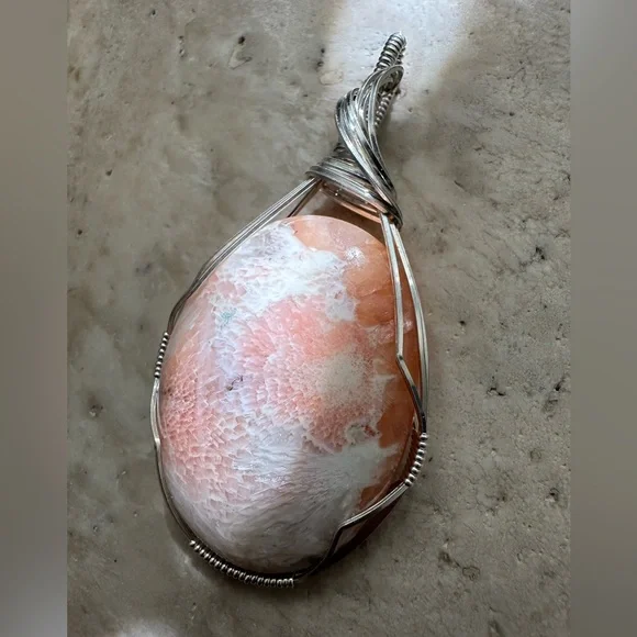 Sterling Silver Scolecite Stone Necklace Pendant - Picture 4 of 6